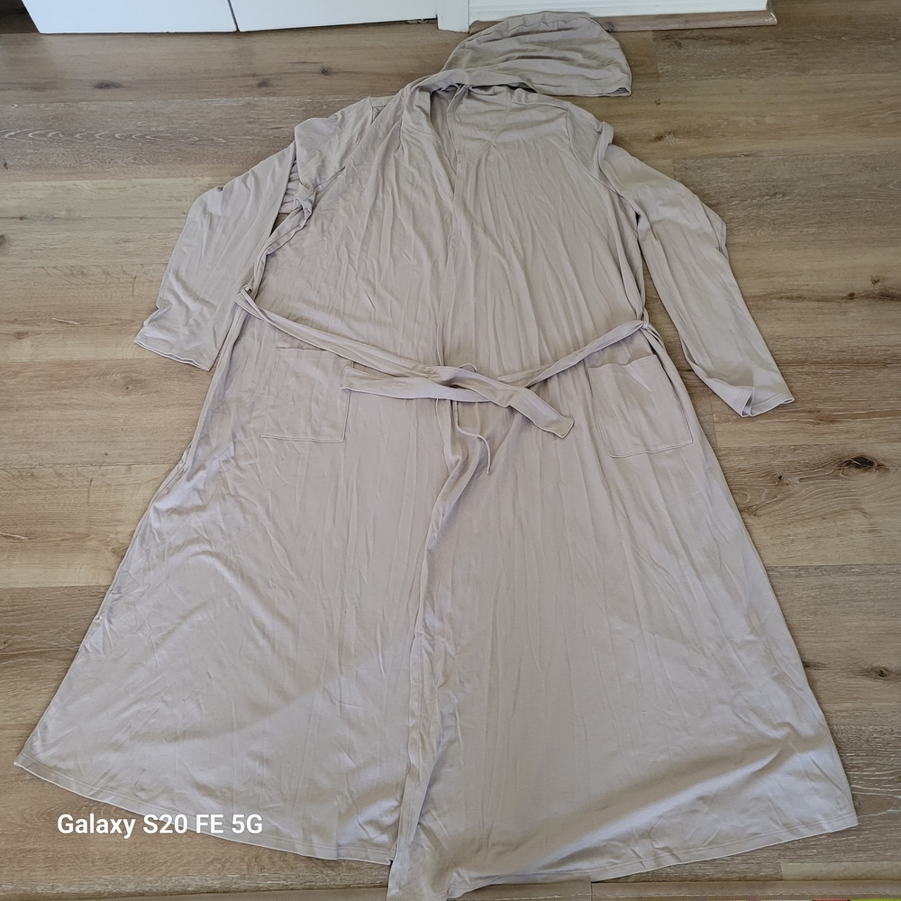 Eileen Fisher Hooded Robe  in Light Taupe Size Xl 100% Cotton
